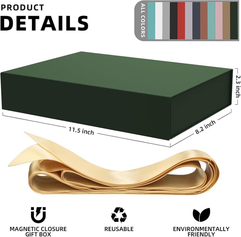 Collapsible Gift Box with Magnetic Closure - Forest Green