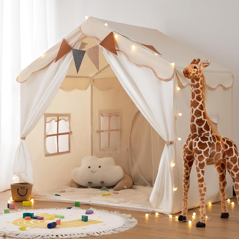 Kids Playhouse Tent with Lights & Padded Mat - Indoor/Outdoor