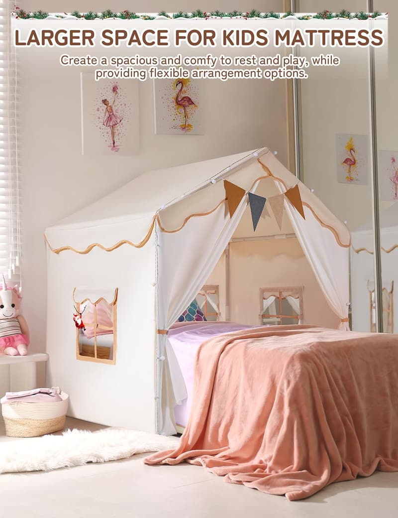 Kids Playhouse Tent with Lights & Padded Mat - Indoor/Outdoor