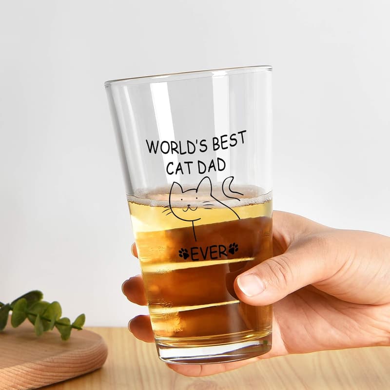 Funny Cat Dad Beer Glass – 15oz Novelty Gift for Father's Day