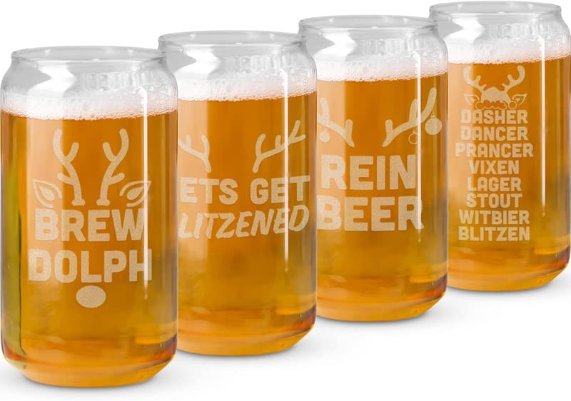 Reindeer Holiday Beer Glass Set - Funny Drinking Gifts for Men