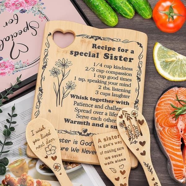 Sister Birthday Gift: Yellow Cutting Board & Utensil Set