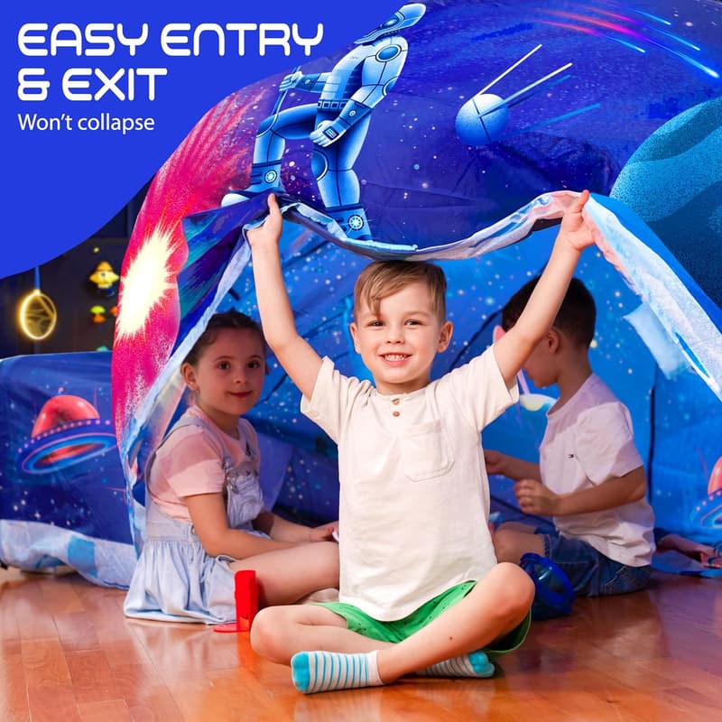Galactic Inflatable Space Fort for Kids (Ages 3-12) with LED Lights