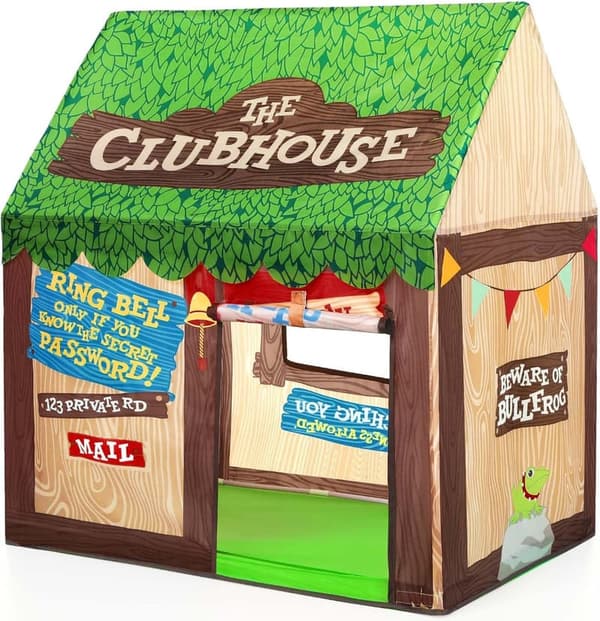 Kids Clubhouse Play Tent with Roll-Up Door for Toddler Gifts