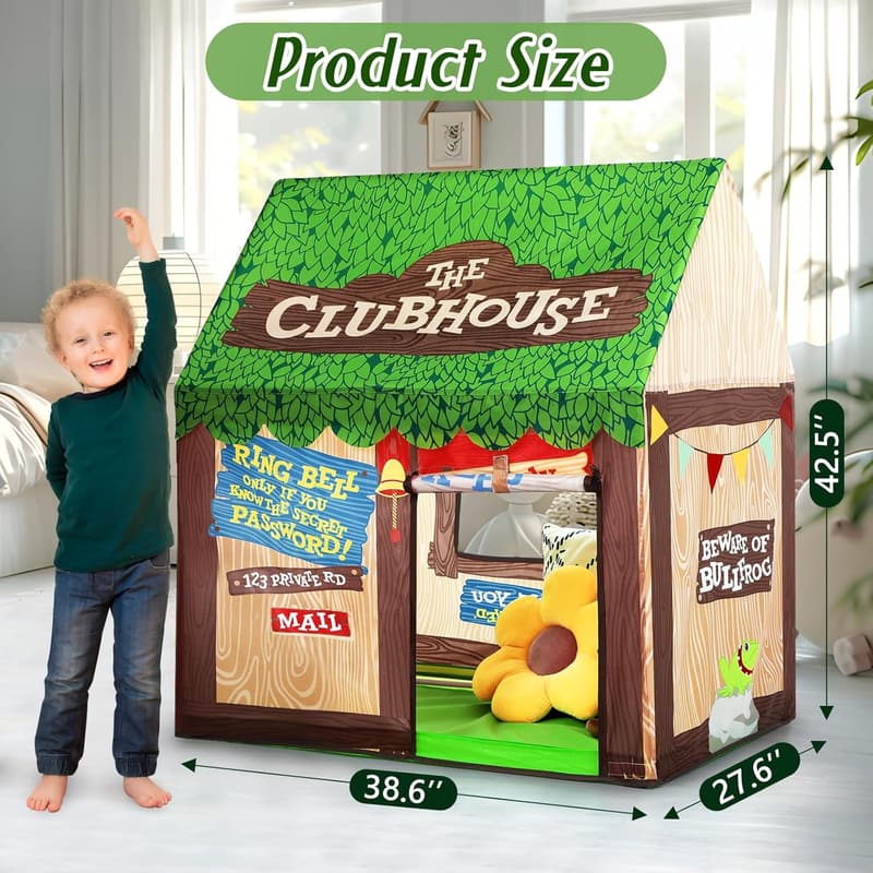 Kids Clubhouse Play Tent with Roll-Up Door for Toddler Gifts