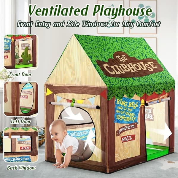 Kids Clubhouse Play Tent with Roll-Up Door for Toddler Gifts