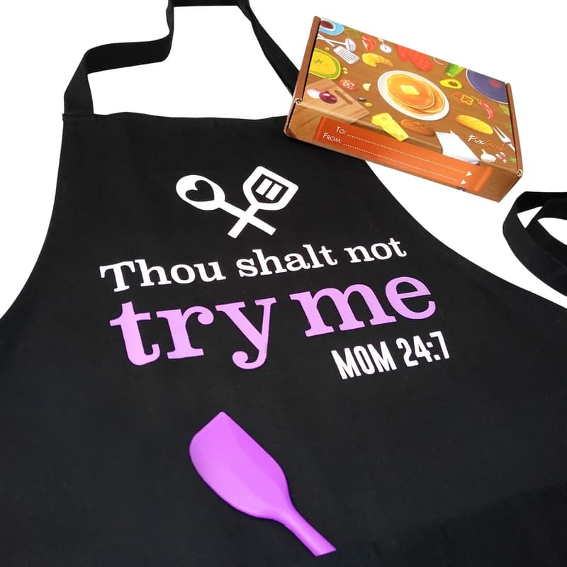 Funny Kitchen Apron for Mom with Spatula and Gift Box