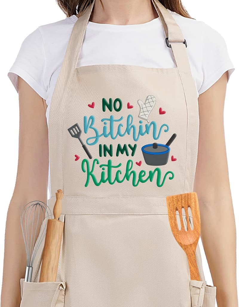 Cute Embroidered Cooking Apron with Pockets for Women