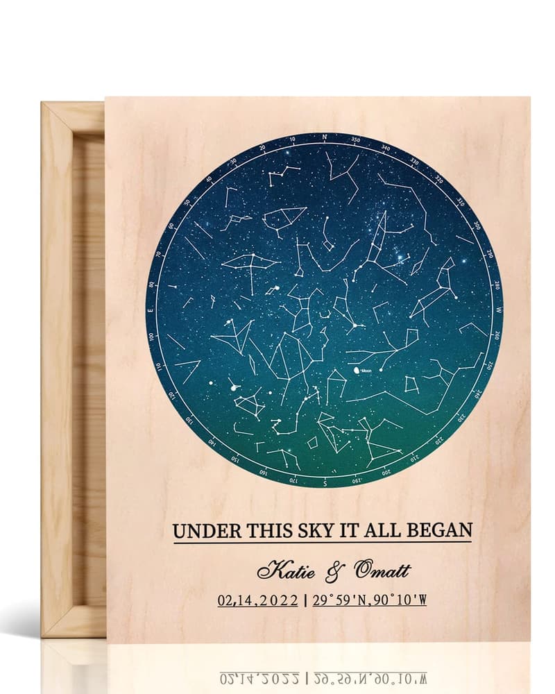 Personalized Star Map Print on Wood for Anniversary Gift