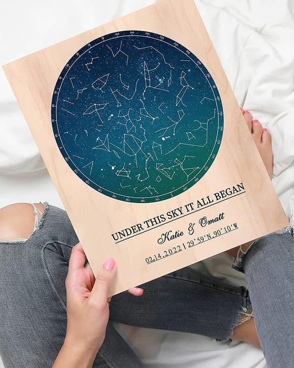 Personalized Star Map Print on Wood for Anniversary Gift