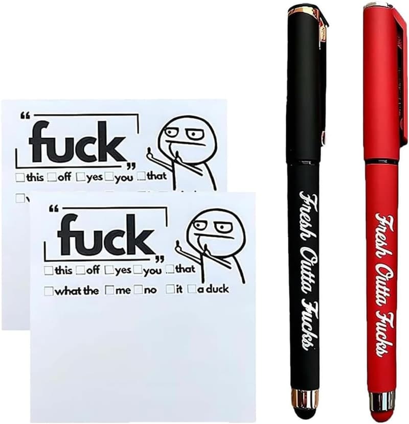 Funny Sticky Notes and Pen Set - Novelty Desk Accessory