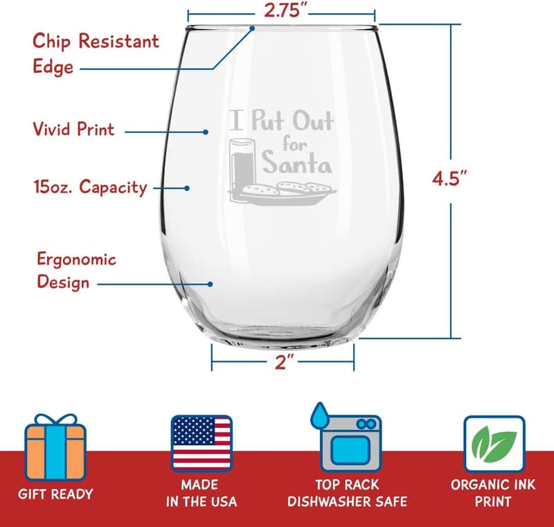 Funny Christmas Wine Glass Set (4) - 15 oz Stemless Party Cups