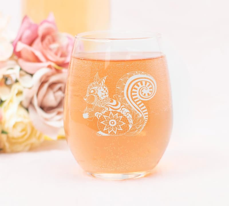 Squirrel-Themed Stemless Wine Glass for Men and Women - 17 oz