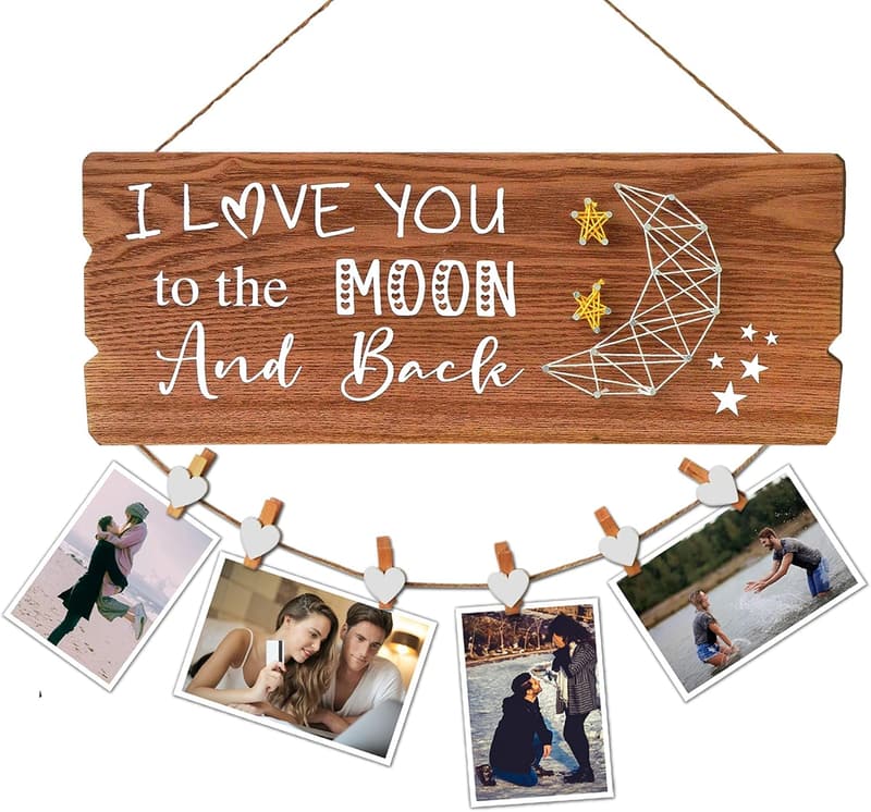 I Love You to The Moon and Back Photo Holder with Heart Clips