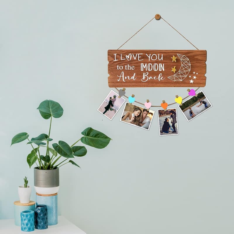 I Love You to The Moon and Back Photo Holder with Heart Clips