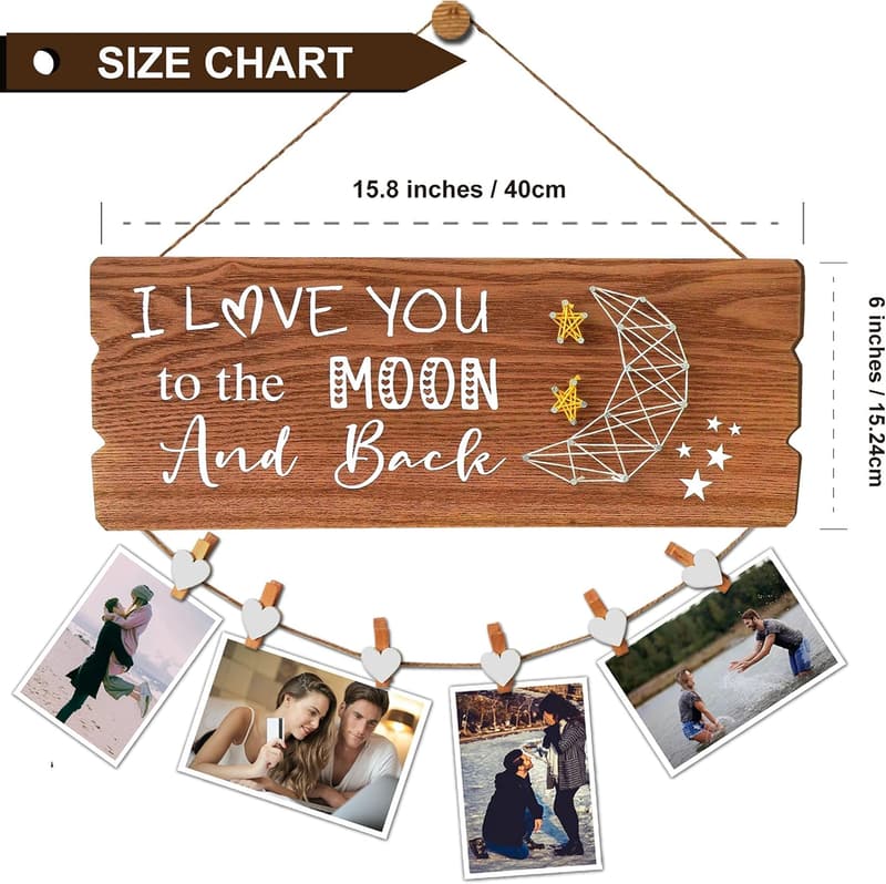I Love You to The Moon and Back Photo Holder with Heart Clips