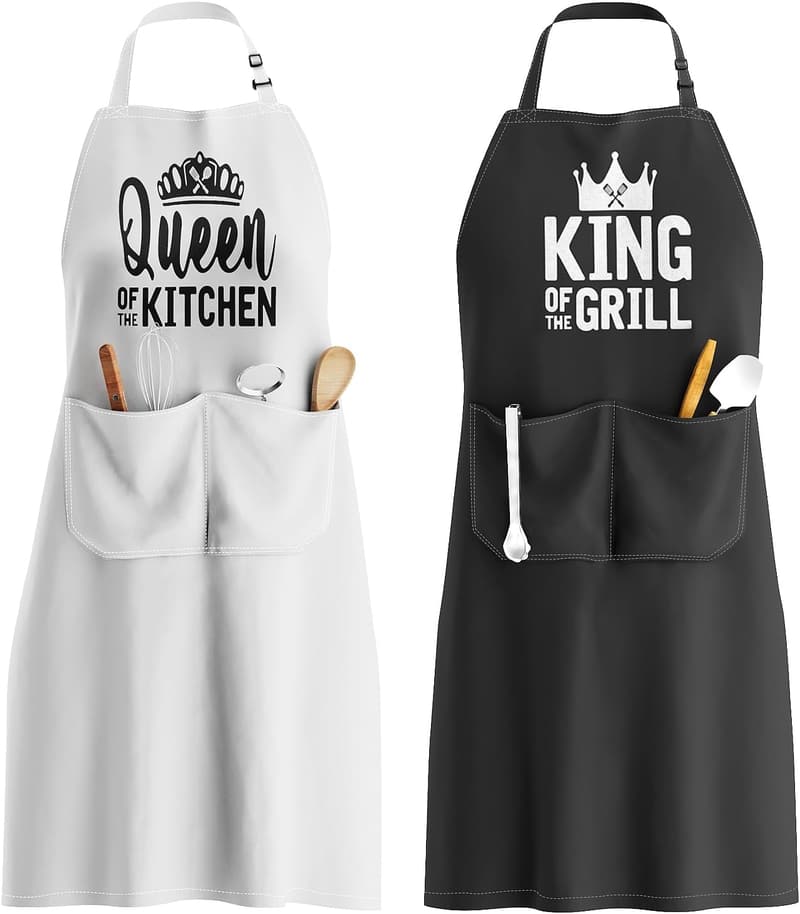 King & Queen Apron Set - Funny Engagement Gifts for Couples