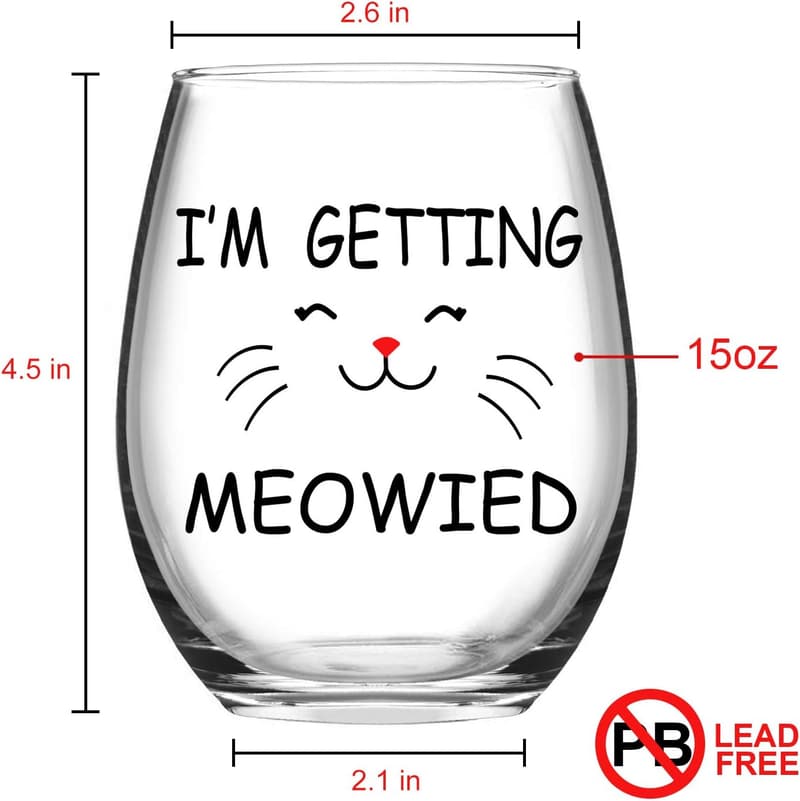 Engagement Gift: Cat Lover Stemless Wine Glasses Set of 2