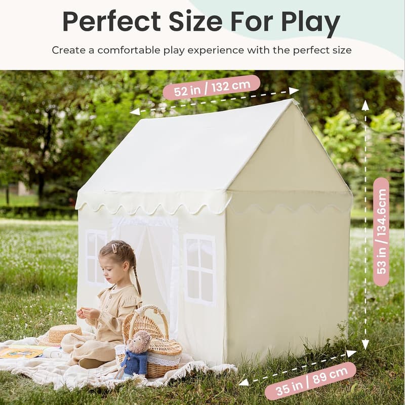 Kids Indoor Play Tent with Padded Mat & LED Lights