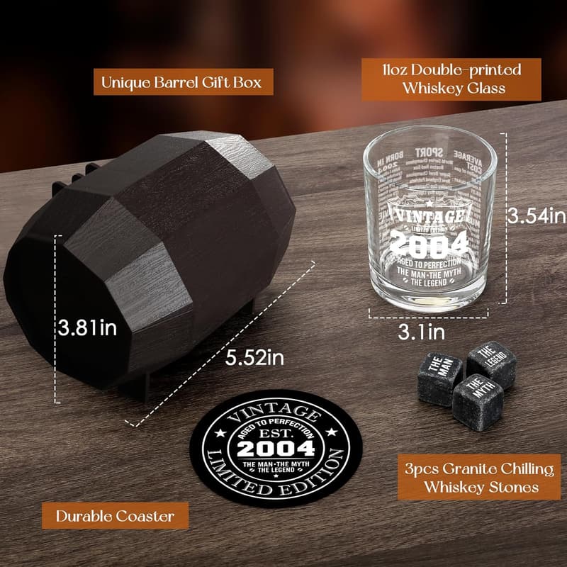 21st Birthday Whiskey Glass Set for Men