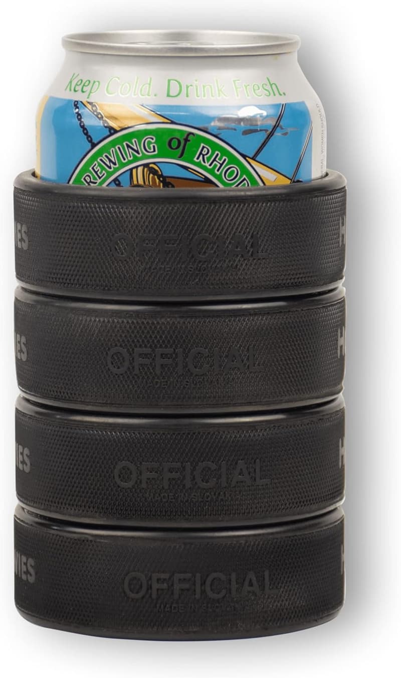 Hockey Dad Gift: Insulated Beer Can Cooler from 4 Pucks