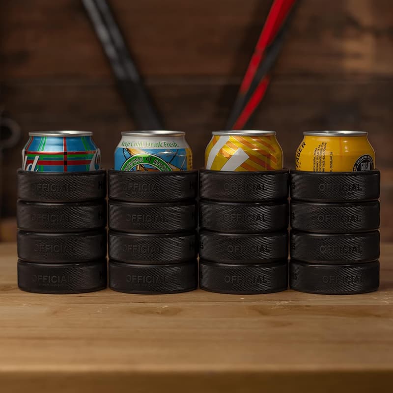Hockey Dad Gift: Insulated Beer Can Cooler from 4 Pucks