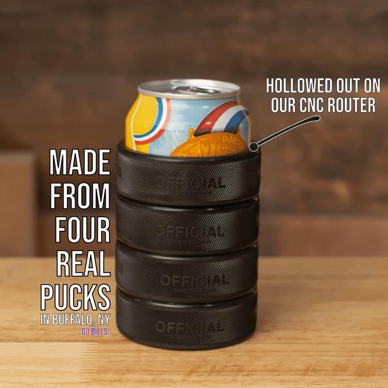Hockey Dad Gift: Insulated Beer Can Cooler from 4 Pucks