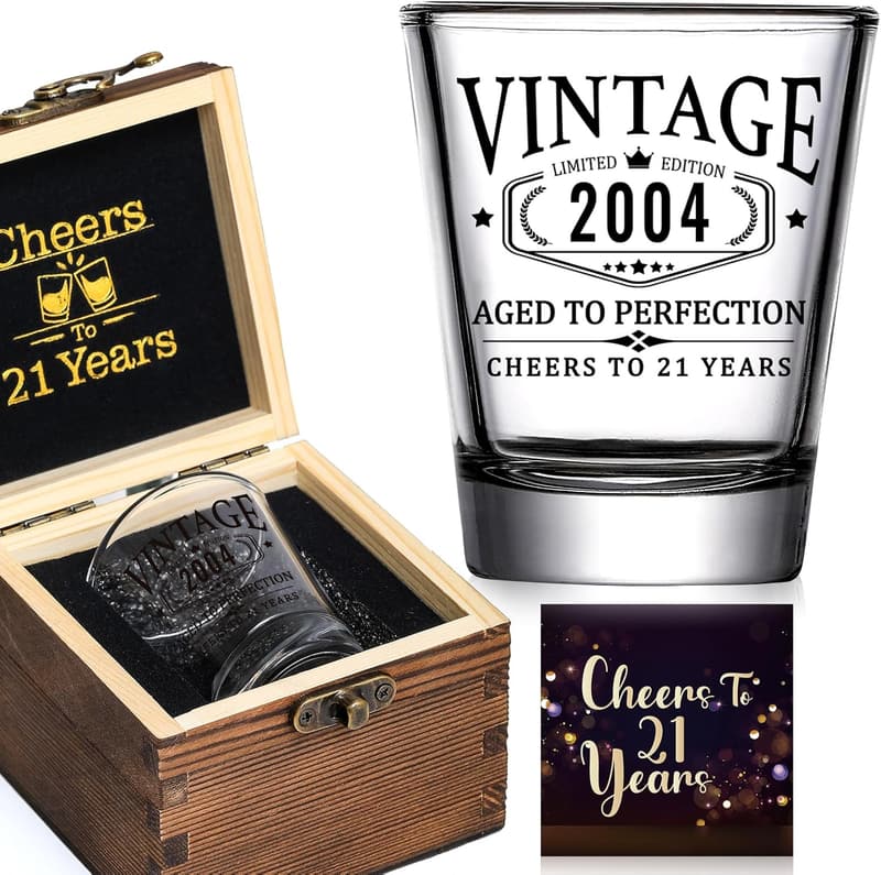 21st Birthday Shot Glass Set with Wooden Box - Limited Edition