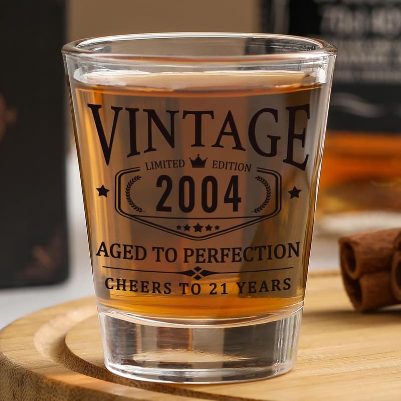 21st Birthday Shot Glass Set with Wooden Box - Limited Edition