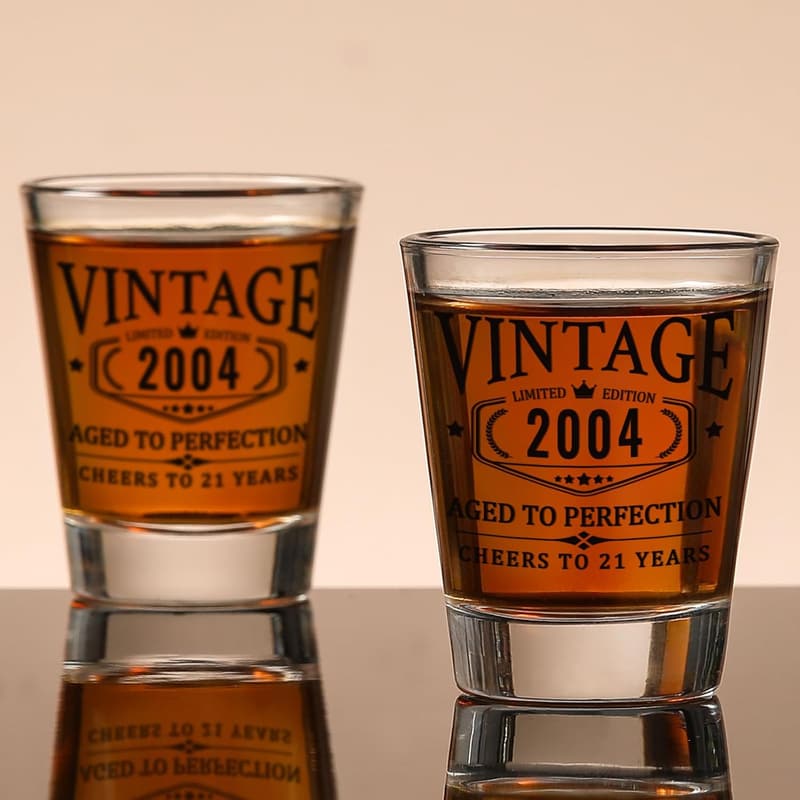 21st Birthday Shot Glass Set with Wooden Box - Limited Edition