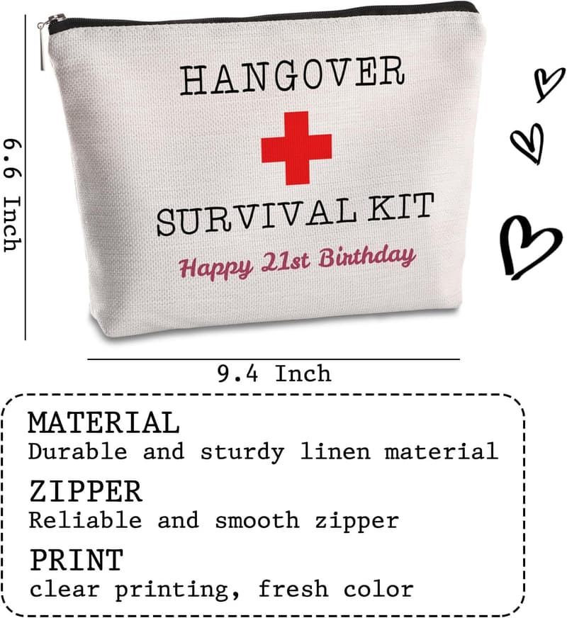 21st Birthday Hangover Kit Makeup Bag for Her