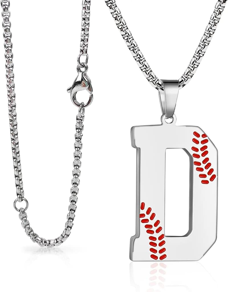 Baseball Initial Necklace for Men, Stainless Steel A-Z Pendant