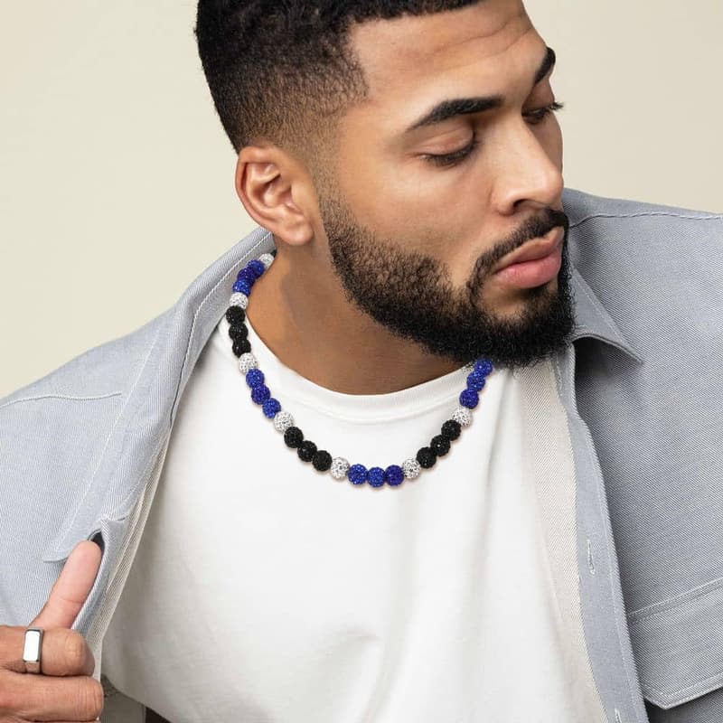 Baseball Necklace for Men with Rhinestone Beads