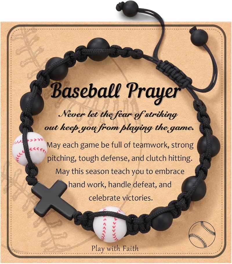 Natural Stone Baseball Cross Bracelet for Teens - Gift Idea