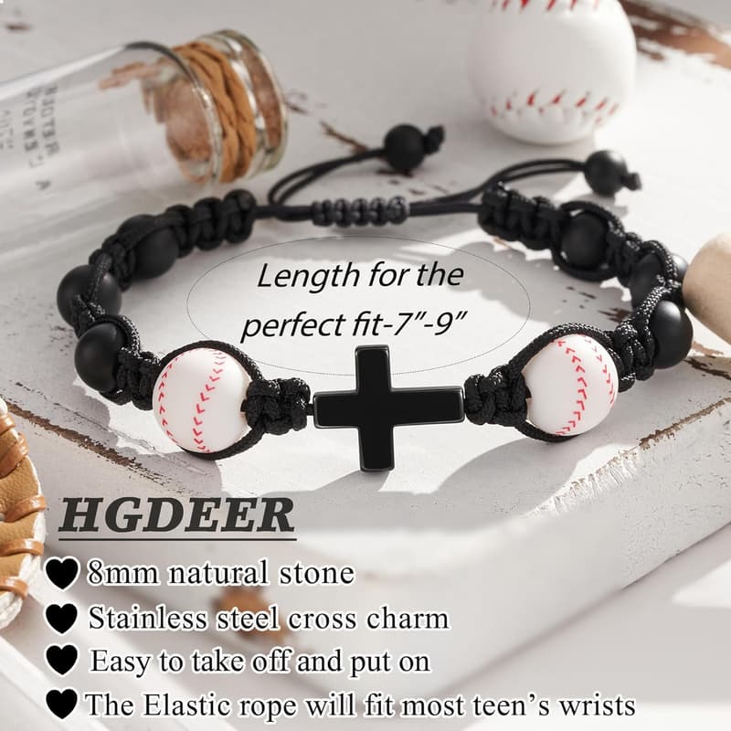 Natural Stone Baseball Cross Bracelet for Teens - Gift Idea