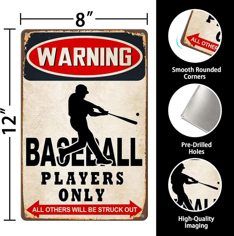Funny Baseball Players Only Metal Sign - Vintage Wall Decor for Boys