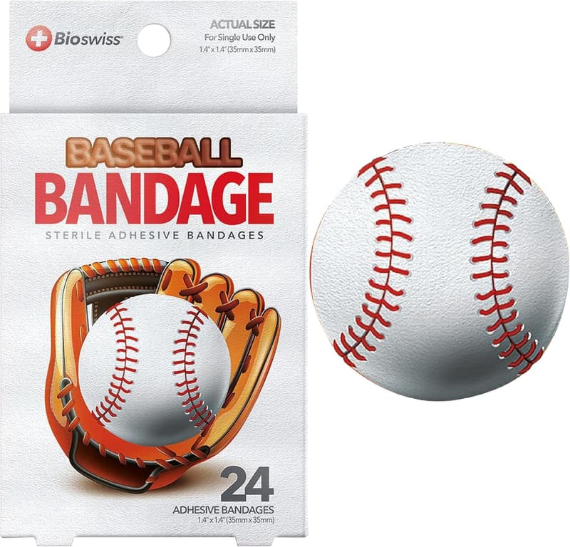 Baseball Shaped Self-Adhesive Bandages, 24 Count, Latex Free
