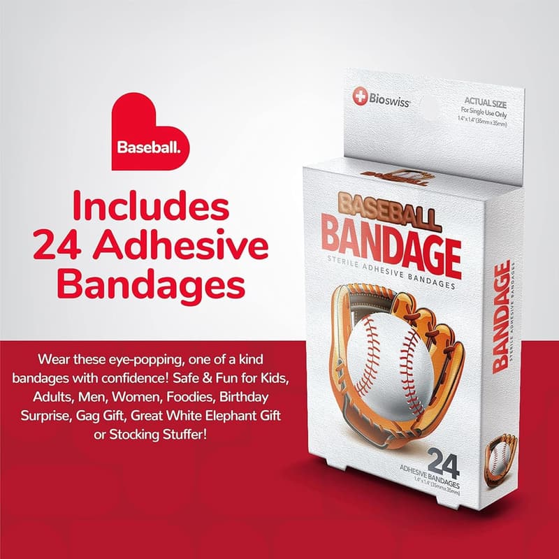 Baseball Shaped Self-Adhesive Bandages, 24 Count, Latex Free