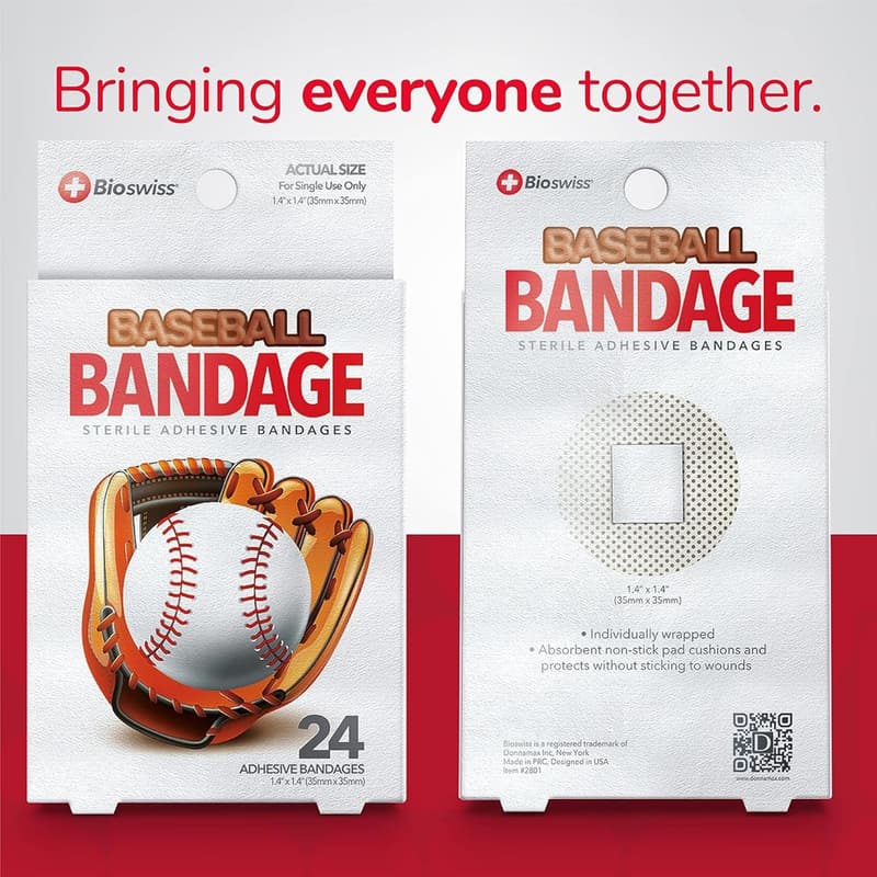 Baseball Shaped Self-Adhesive Bandages, 24 Count, Latex Free