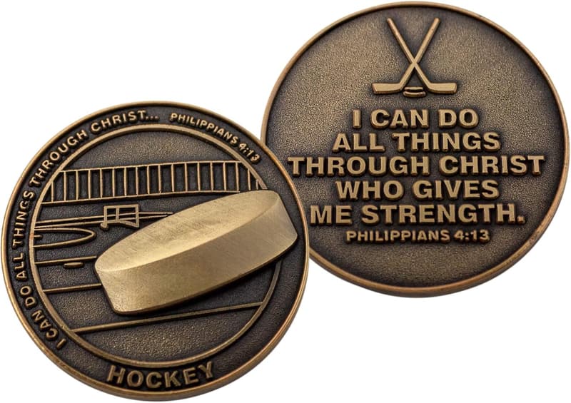 Antique Gold Challenge Coin for Young Athletes, Philippians 4:13