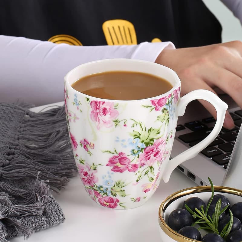 Floral Bone China Coffee Mug for Women's Birthday or Christmas