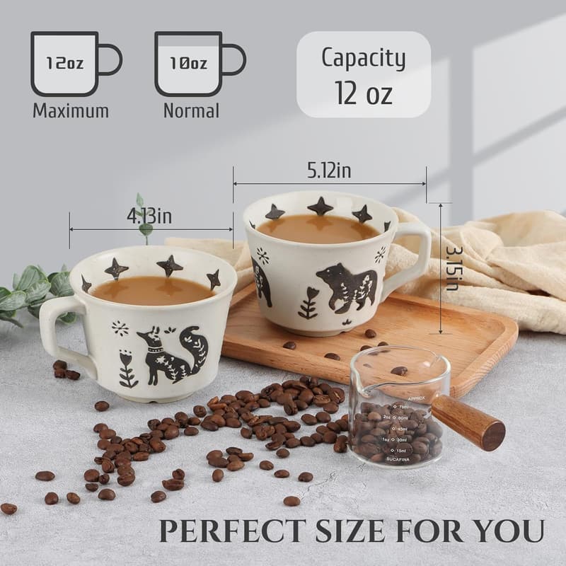 Fox Design 12 oz Ceramic Coffee Mug with Large Handle