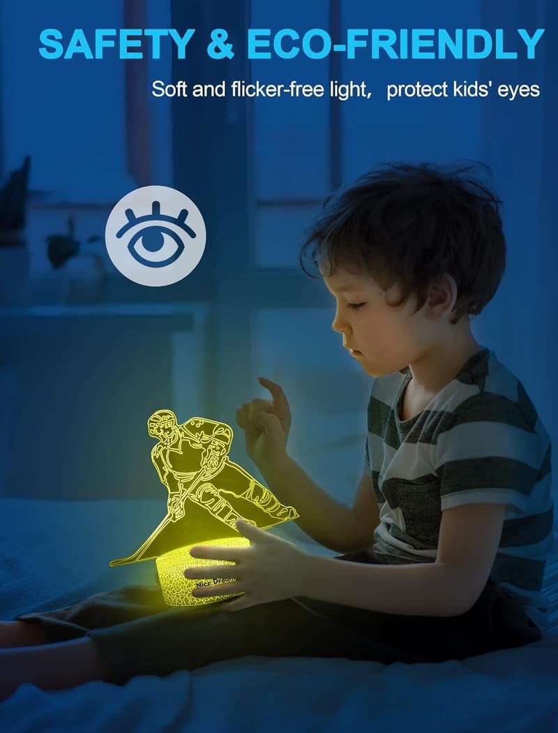 3D Illusion Hockey Player Night Light for Kids with Remote Control