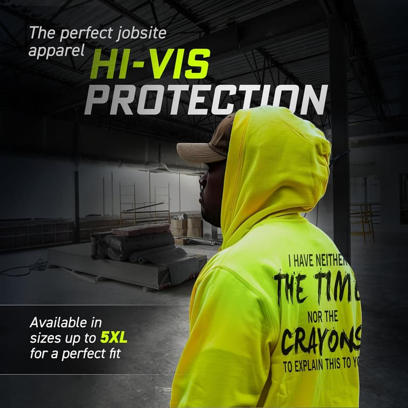 Hi-Vis Safety Hoodie for Men - Cotton/Poly Blend, Safety Yellow