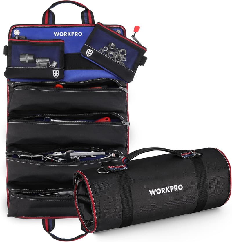 Heavy-Duty Tool Roll Organizer with Detachable Pouches