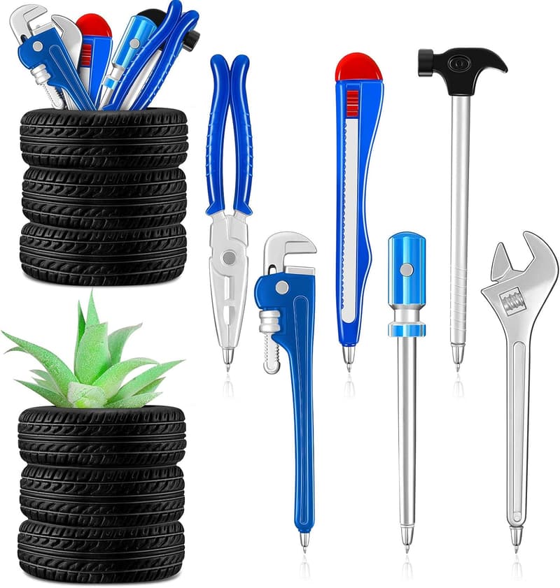 Tool Pen Set with Tire Holders for Men - Desk Accessories & Planter Decor