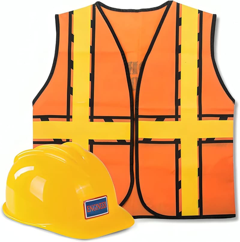 Kids' Construction Worker Costume with Hat & Vest Accessories