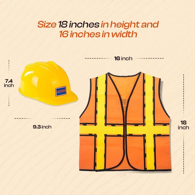 Kids' Construction Worker Costume with Hat & Vest Accessories