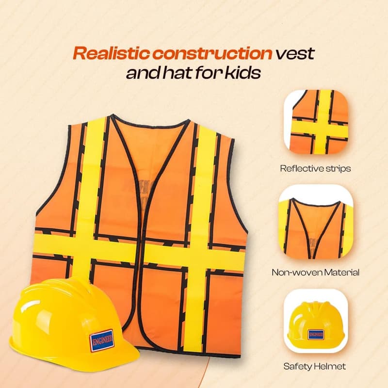 Kids' Construction Worker Costume with Hat & Vest Accessories