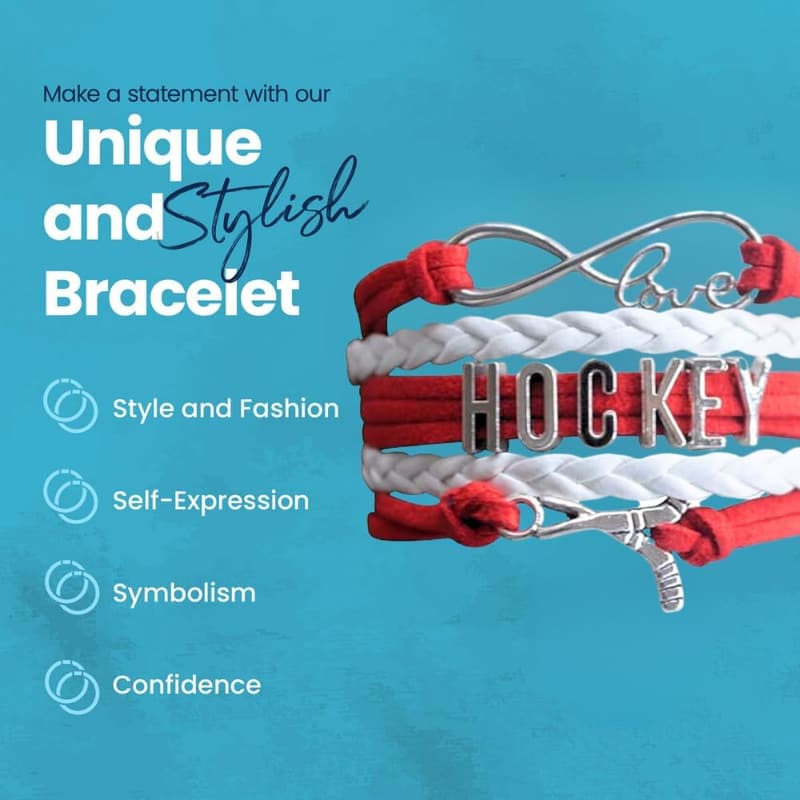 Infinity Love Hockey Bracelet - Ice Hockey Charm Gift for Her